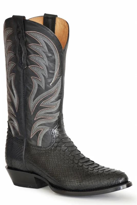 Roper Mens Backcut Python Square Toe Western Boots Black Python/Black / 10 EE