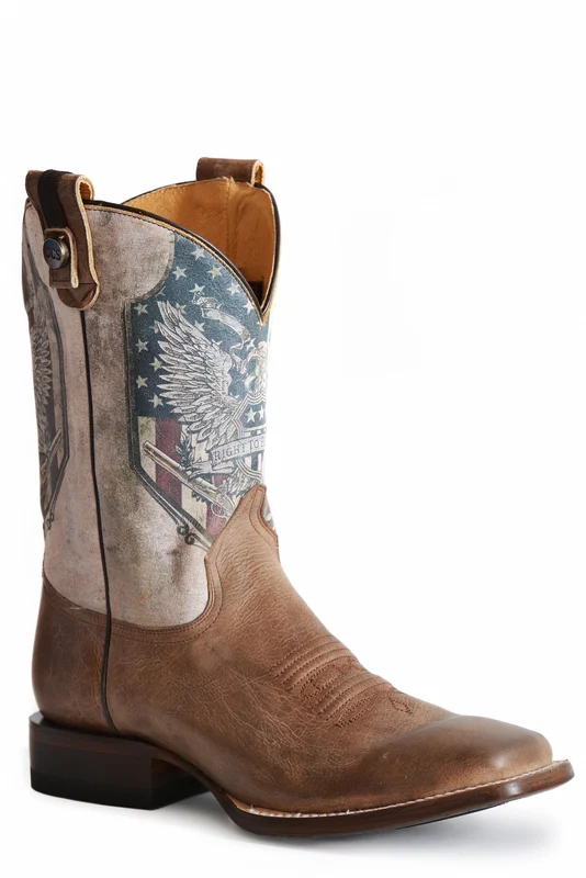 Roper Mens Printed Eagle Concealed Carry Hybrid Outsole Boots Burnish Brown/Natural / 10.5 D