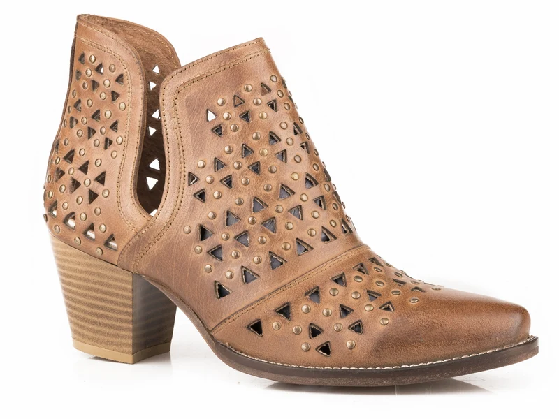Roper Ladies Serena Leather Ankle Boots Tan Burnished Leather / 9.5