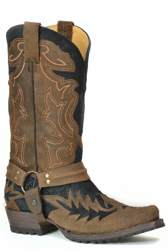 Stetson Mens Outlaw Bad Guy Biker Lug Sole Boots Brown Roughout/Oily Black Roughout / 9.5 EE