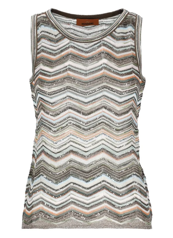 Missoni Multicolor Zigzag Sequined Viscose Top IT 42