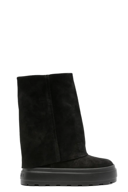 Casadei Black Wide Fold-Over Leather Boots EU 38