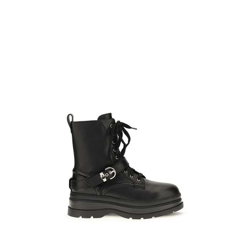 PINKO Black Calf Leather Bos Taurus Lace-Up Boots EU38/US8