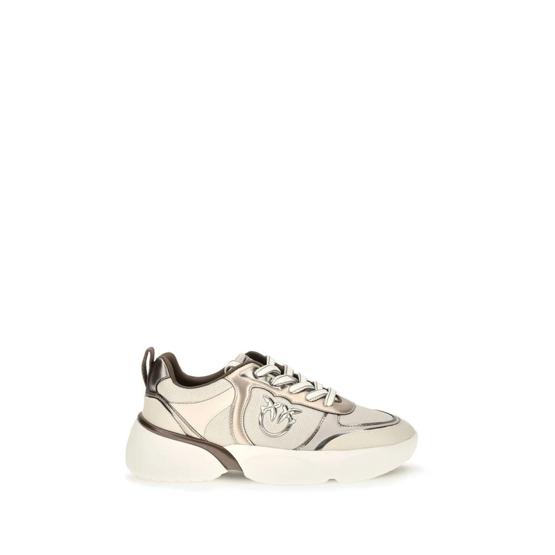 PINKO Beige Calf Leather Bos Taurus Chunky Sneakers EU40/US10