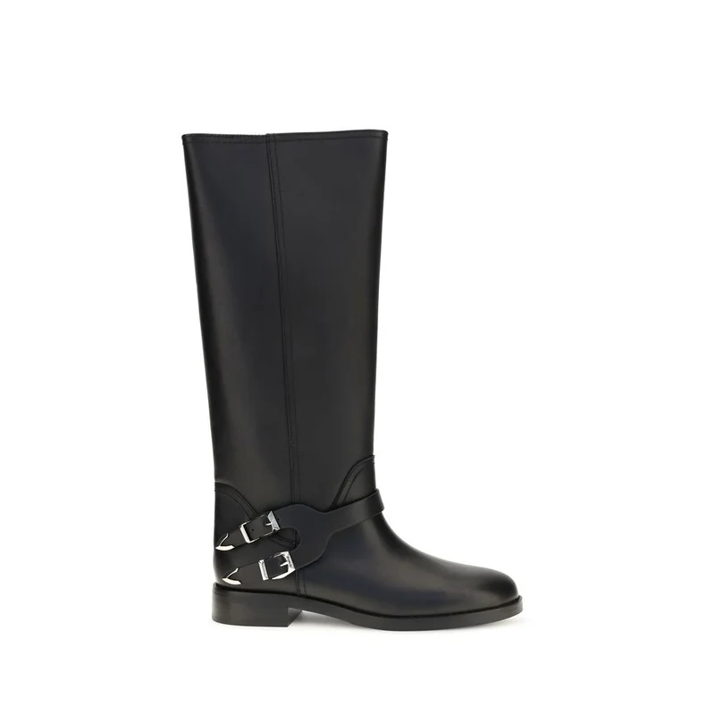 PINKO Black Calf Leather Bos Taurus Flat Boots EU36/US6