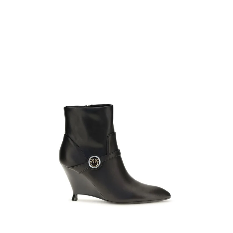 PINKO Black Calf Leather Bos Taurus Ankle Boots EU40/US10