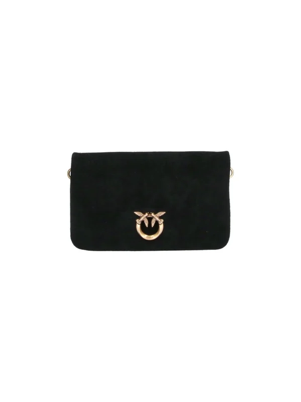 Pinko Black Click Soft Horizontal Mini Suede Shoulder Bag One Size