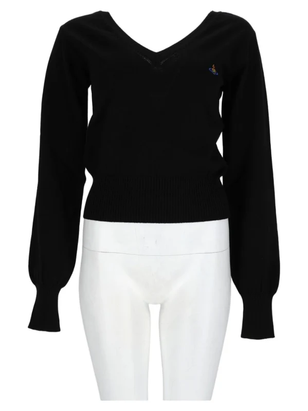 Vivienne Westwood Black Deep V-Neck Ribbed Cotton-Blend Sweater standard S