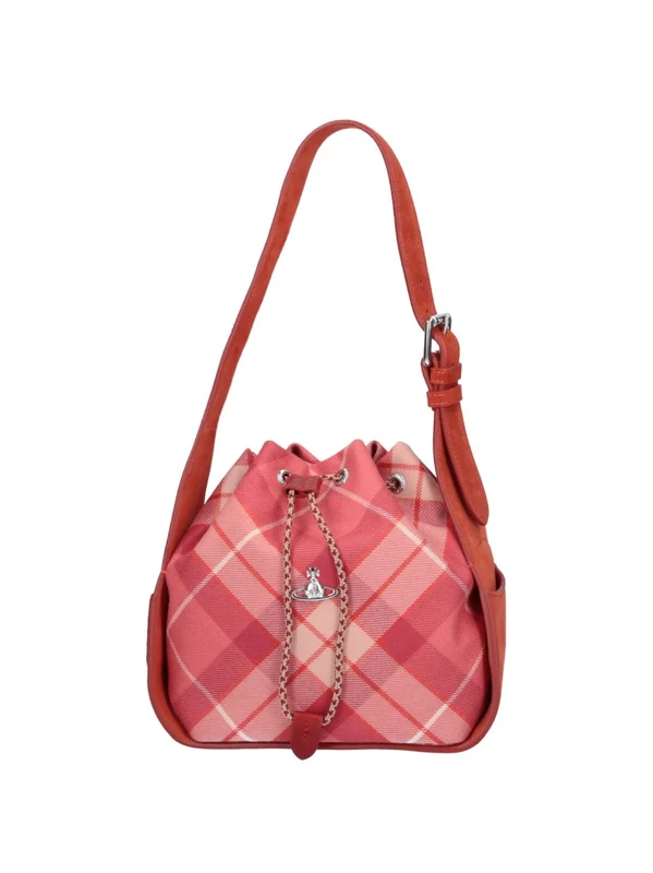 Vivienne Westwood Pink Anita Plaid Wool Bucket Bag One Size
