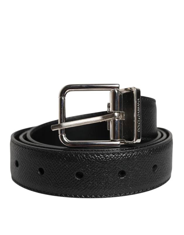 Dolce & Gabbana Black Calf Leather Classic Silver Buckle Belt 95 cm / 38 Inches
