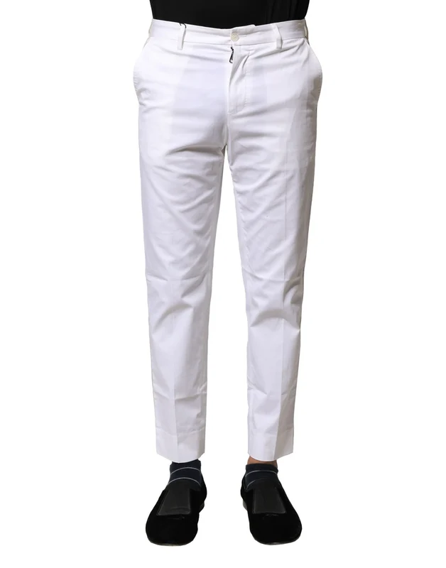 Dolce & Gabbana White Cotton Straight Logo Men Pants IT44 | XS