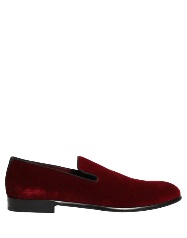 Dolce & Gabbana Maroon Velvet Slip On Men Dress Loafers Shoes EU41/US8