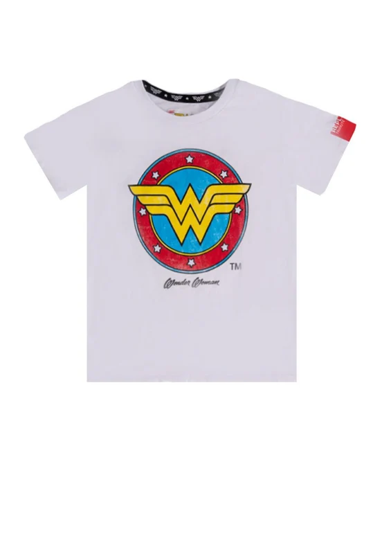טי שירט קצרה עם הדפס Wonder Woman ילדים WHITE / 14A