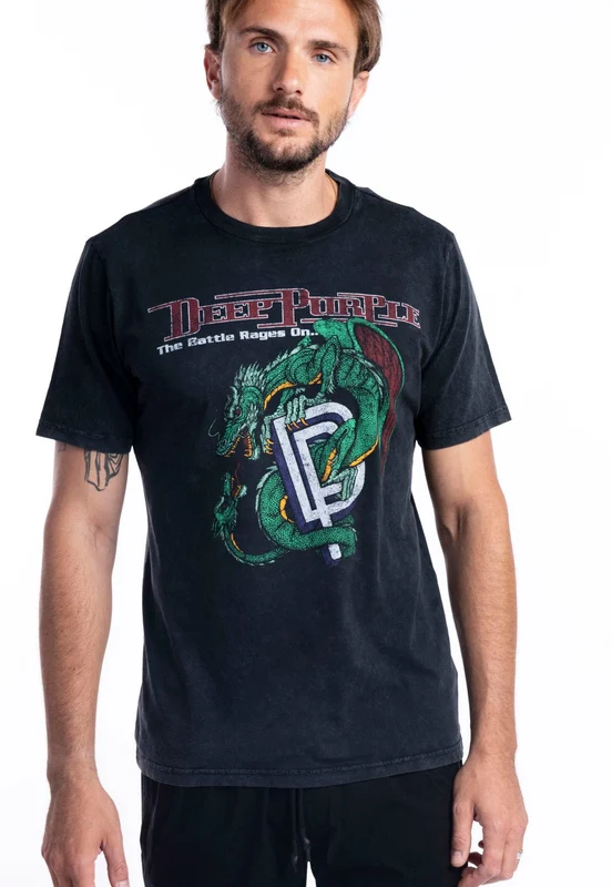 טי שירט קצרה עם הדפס להקת "Deep Purple" גברים BLACK / S