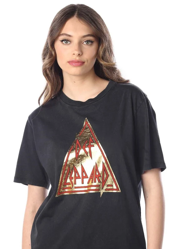 טי שירט קצרה עם הדפס להקת "Def Leppard" נשים BLACK / M