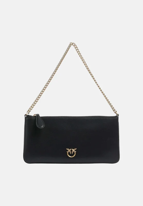 PINKO Borsa a spalla LOVE BIRDS nero-antique gold da donna con tracolla a catena e chiusura con zip. UNI