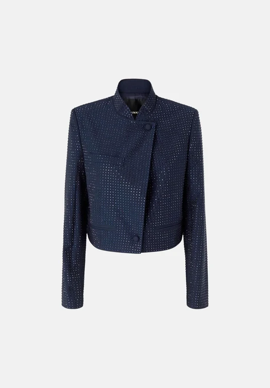 PINKO Giacca MORASCA monopetto blu da donna con applicazione di strass luminosi all-over e spalline imbottite 40