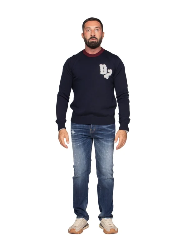 Dsquared2 Wool Sweater With Contrasting Ribbed Collar And Iconic Logo standard XL