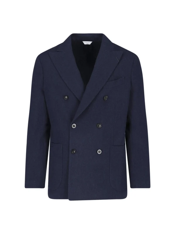 Boglioli Double-Breasted Navy Wide Lapels Textured Blazer IT 50