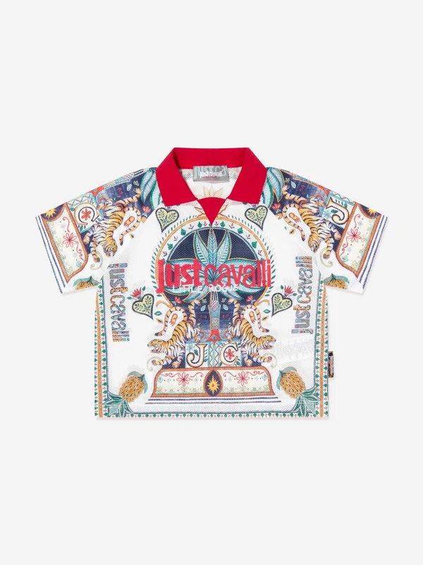 Just Cavalli Kids Palm Ungrix Polo Shirt in Multicolour Multicoloured / 14 Yrs