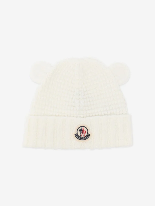 Moncler Enfant Baby Wool Beanie Hat with Ears in White White / 9 - 12 Mths