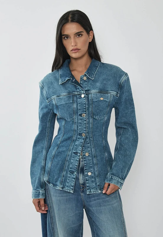 ג׳קט ג׳ינס לנשים בגזרה מחטבת בצבע כחול BLUE / S