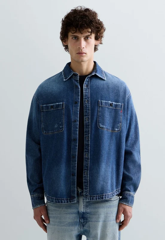 ג'קט ג'ינס אוברשירט לגברים בצבע כחול BLUE / L
