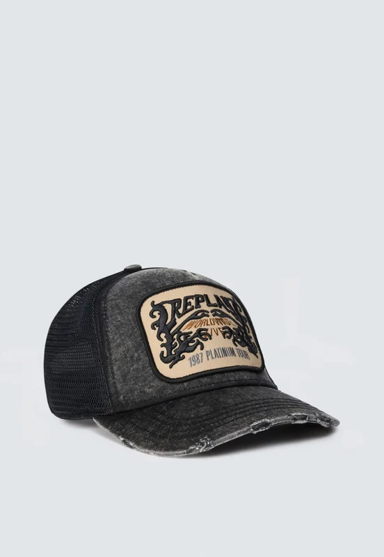 כובע מצחייה לגברים בצבע שחור עם פאץ' לוגו BLACK / OS