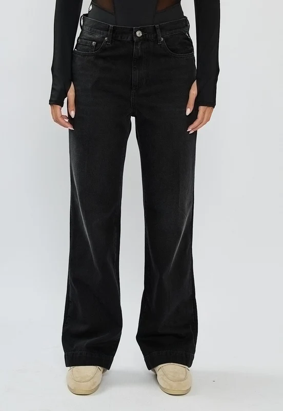 ג'ינס בגזרה גבוהה ורחבה לנשים BLACK / 27