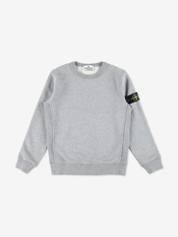 Stone Island Boys Organic Cotton Fleece Sweatshirt in Grey Grey / 8 Yrs