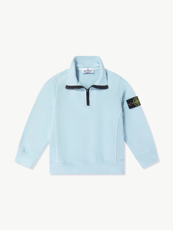 Stone Island Boys Brushed Organic Fleece Half Zip Sweatshirt in Blue Blue / 8 Yrs