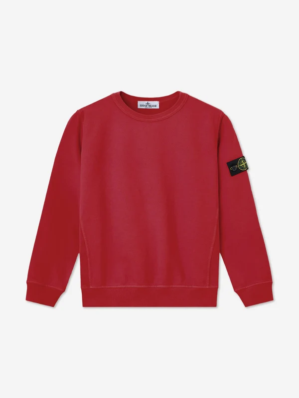 Stone Island Boys Brushed Cotton Fleece Sweatshirt in Red Red / 8 Yrs