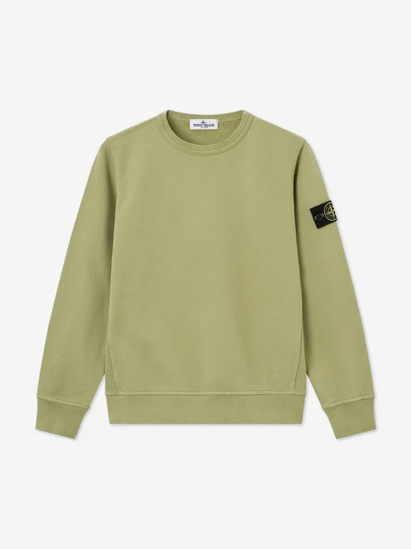 Stone Island Boys Brushed Cotton Fleece Sweatshirt in Green Green / 8 Yrs