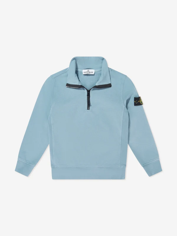 Stone Island Boys Half Zip Sweatshirt in Blue Blue / 6 Yrs