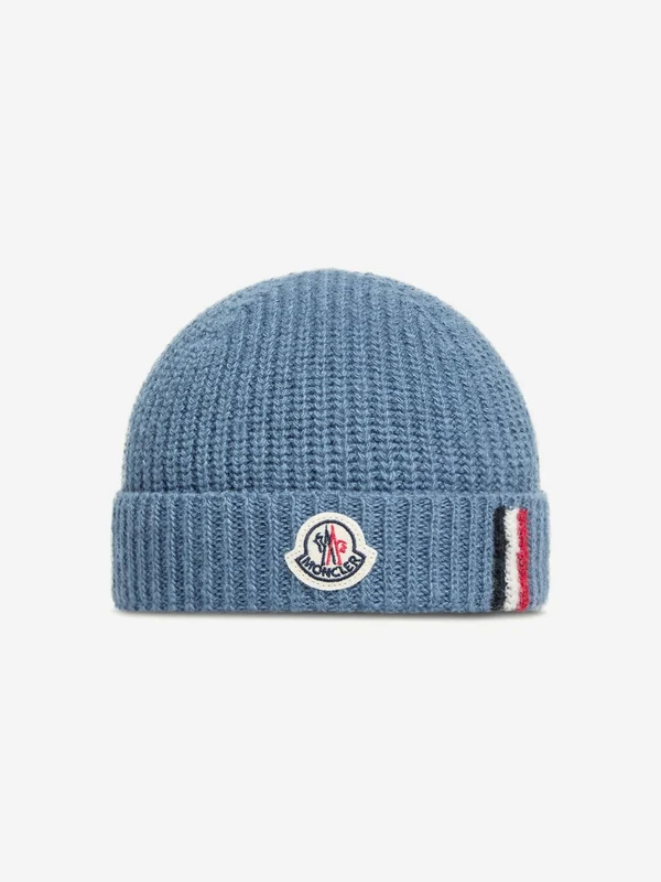 Moncler Enfant Baby Boys Wool Logo Beanie Hat in Blue Blue / 12 - 18 Mths