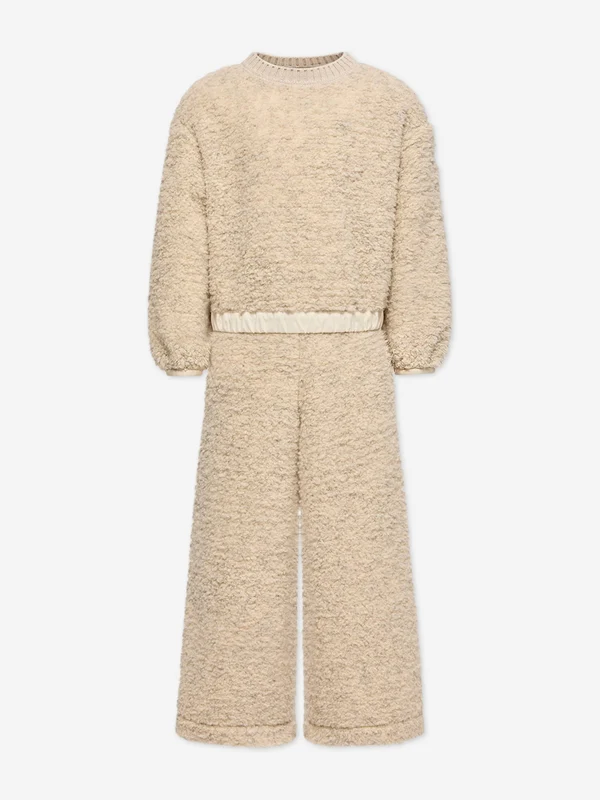 Moncler Enfant Girls Teddy Fleece Trouser Set in Beige Beige / 14 Yrs