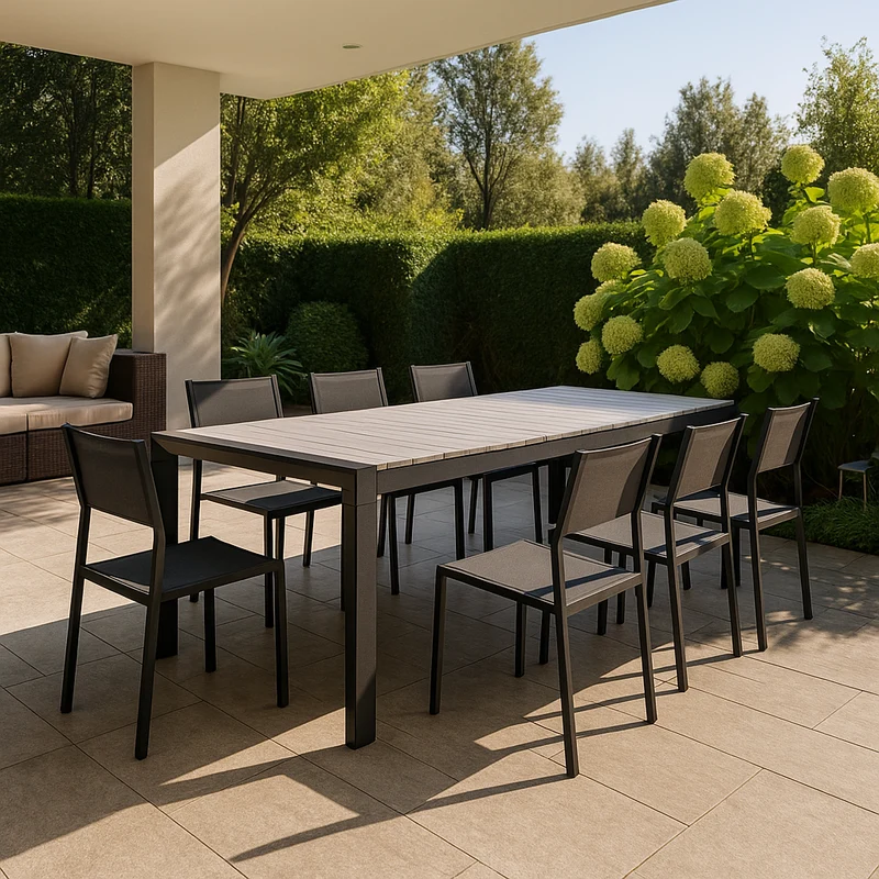 Tavolo allungabile "Corfù" Antracite in alluminio e Polywood dogato telescopico 160-240x100 cm per giardino e veranda Tavolo + 6 Sedie