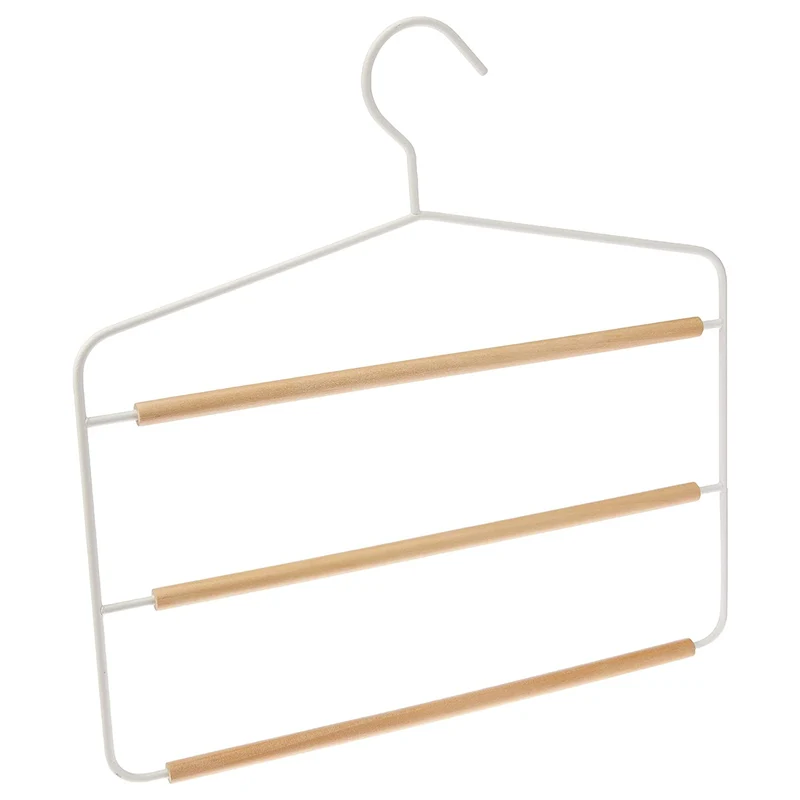 Grucce porta pantaloni 3 scomparti in metallo Bianco e legno 37 cm 12 Grucce
