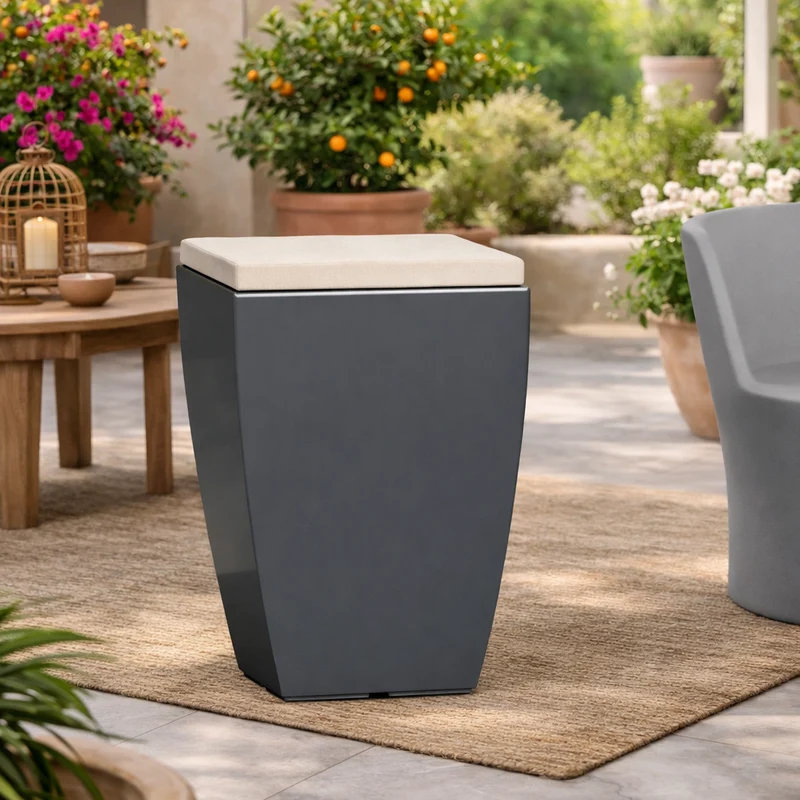 Poltroncina Comfy Fine pouf in resina con cuscino alto confortevole Made in Italy Grigio