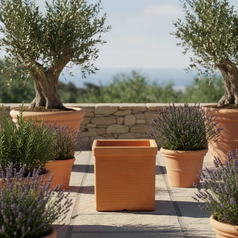 Vaso Quadro Millerighe quadrato in resina decorazione per esterno "Made in Italy" Impruneta / 40 cm