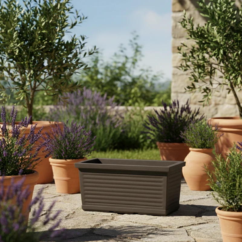Balconiera Millerighe rettangolare in resina decorazione per fiori e piante Made in Italy Antracite / 40 cm