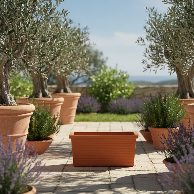 Balconiera Millerighe rettangolare in resina decorazione per fiori e piante Made in Italy Terracotta / 60 cm