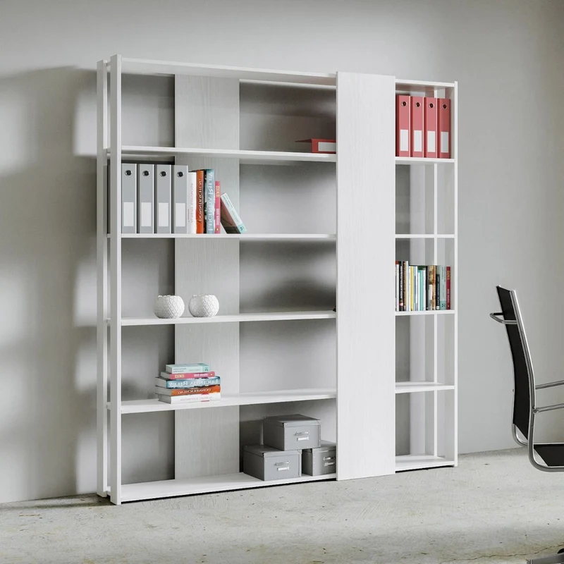 Libreria "Roma" a parete, in legno, con ripiani, per arredamento camere ed interni Composizione B / Bianco Frassino