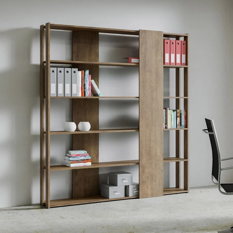 Libreria "Roma" a parete, in legno, con ripiani, per arredamento camere ed interni Composizione B / Noce