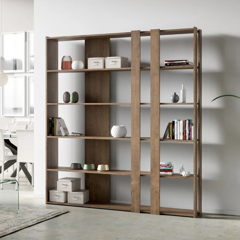 Libreria "Roma" a parete, in legno, con ripiani, per arredamento camere ed interni Composizione C / Noce