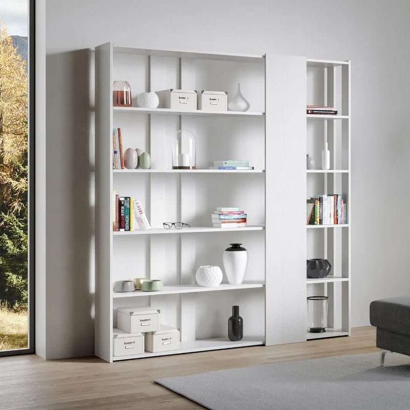 Libreria "Roma" a parete, in legno, con ripiani, per arredamento camere ed interni Composizione D / Bianco Frassino
