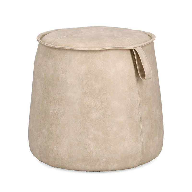 Pouf "Rudina" struttura in MDF rivestimento in semi pelle per interno Avorio