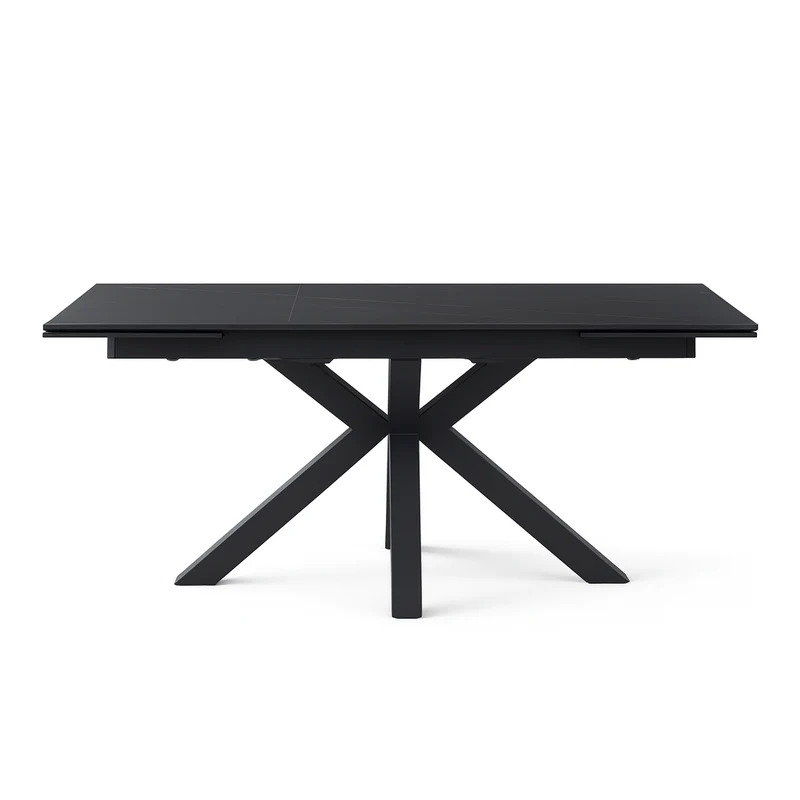 Tavolo "Betelgeuse" con gambe in metallo e piano in ceramica, design moderno, 160/240 x 110 x h 76 cm Nero Opaco