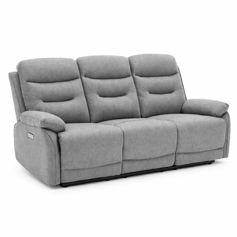 Divano "Andromeda" con doppio recliner elettrico e rivestimento in tessuto grigio per interno 3 posti