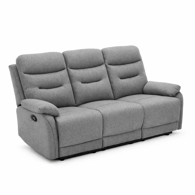Divano "Andromeda" con doppio recliner manuale e rivestimento in tessuto grigio per interno 3 posti